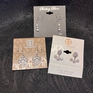 NWT 3 Pairs Sterling Silver / Cubic Zirconia Earrings